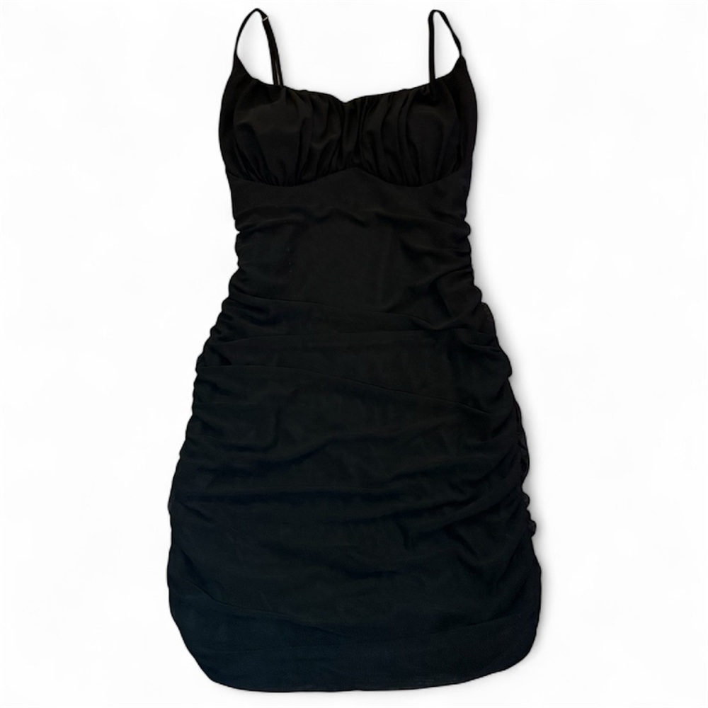 NWT Love J Black Ruched Mesh Bodycon Mini Dress Women’s M Party Club Cocktail